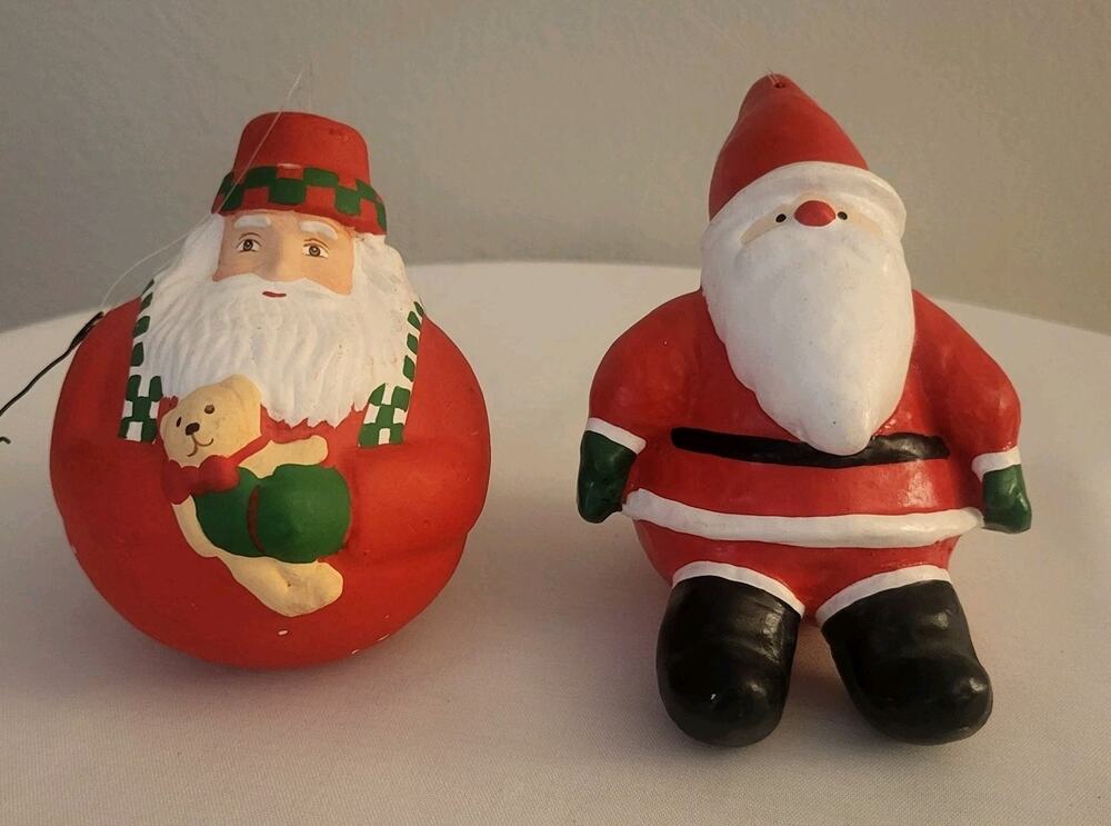 Lot Of 2 VTG Dept. 56 Resin Sitting Down Santa 4" Holiday Christmas Ornaments